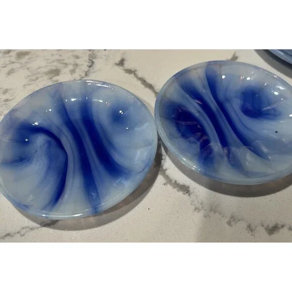 VINTAGE AKRO AGATE Blue Slag GlassPartial Set Of Child’s Tea Set. 9 Piece Set